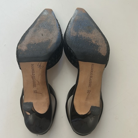Manolo Blahnik Black Woven Pointed Slingback Heels